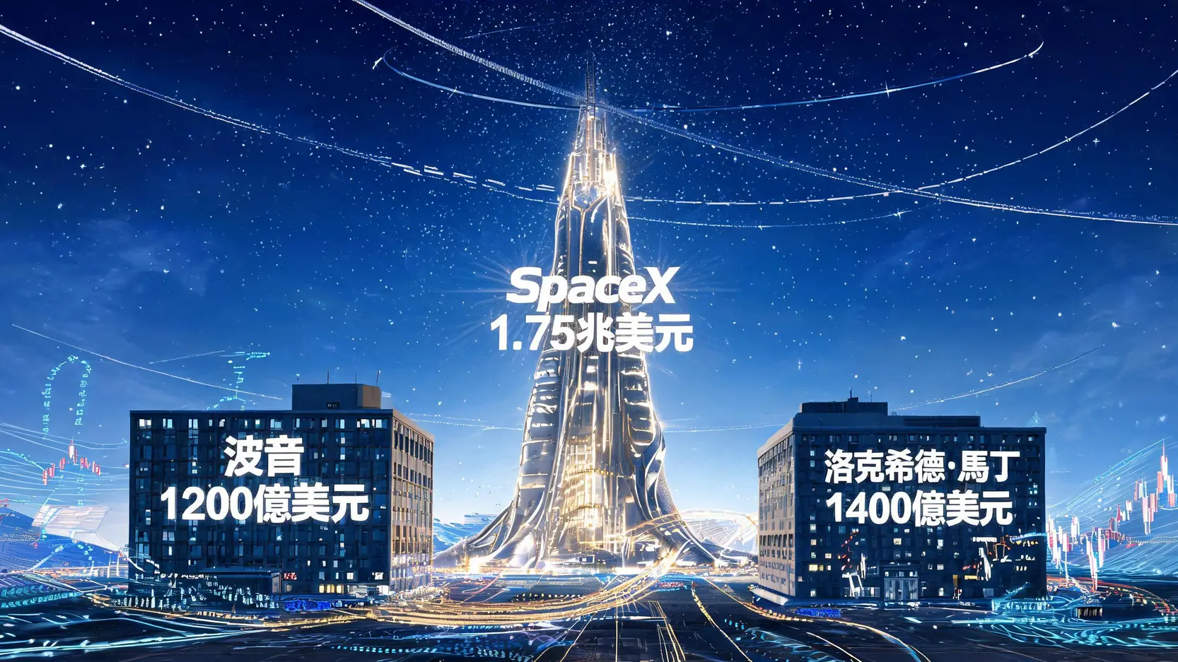 解密SpaceX IPO:1.75兆美元估值是機會還是陷阱?完整投資指南 SpaceX與波音及洛克希德馬丁的市值對比圖,顯示SpaceX的1.75兆美元估值遠超其他兩者。