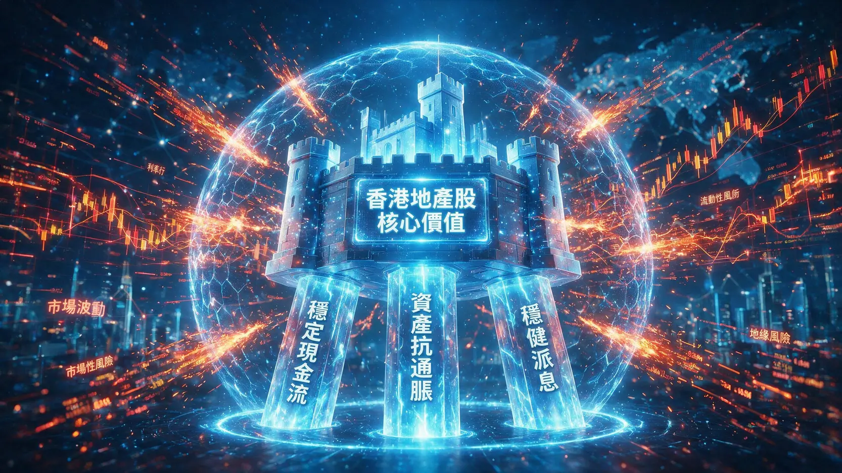 【2026香港地產股投資指南】利率見頂?分析師帶你看懂市場前景與龍頭股部署 一個象徵香港地產股核心價值的科技堡壘,由穩定現金流、資產抗通脹和穩健派息三大支柱支撐,抵禦著市場波動。