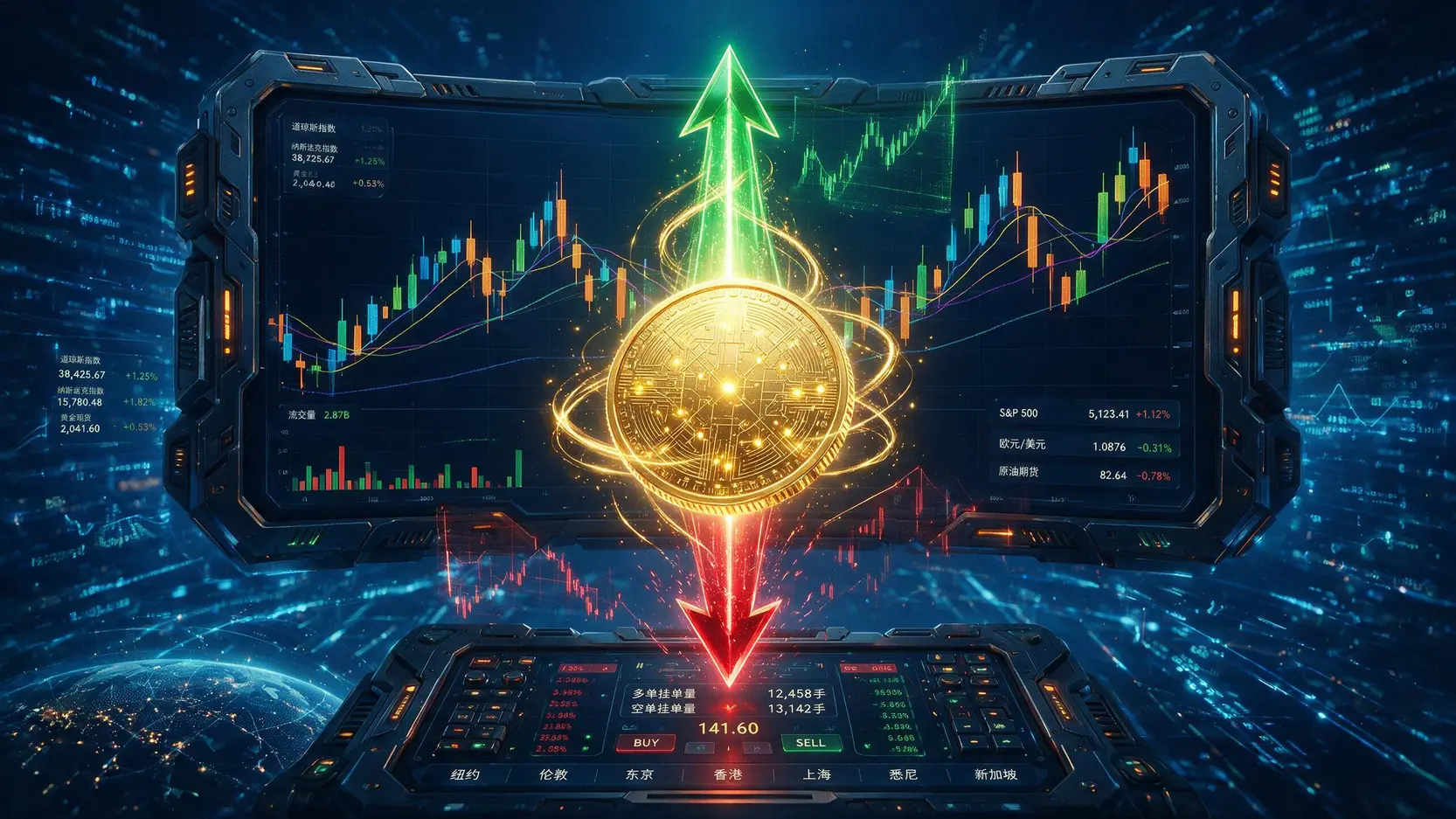 黃金CFD是什麼?新手必看的XAUUSD投資指南與優缺點解析 黃金CFD多空雙向交易與槓桿機制概念圖